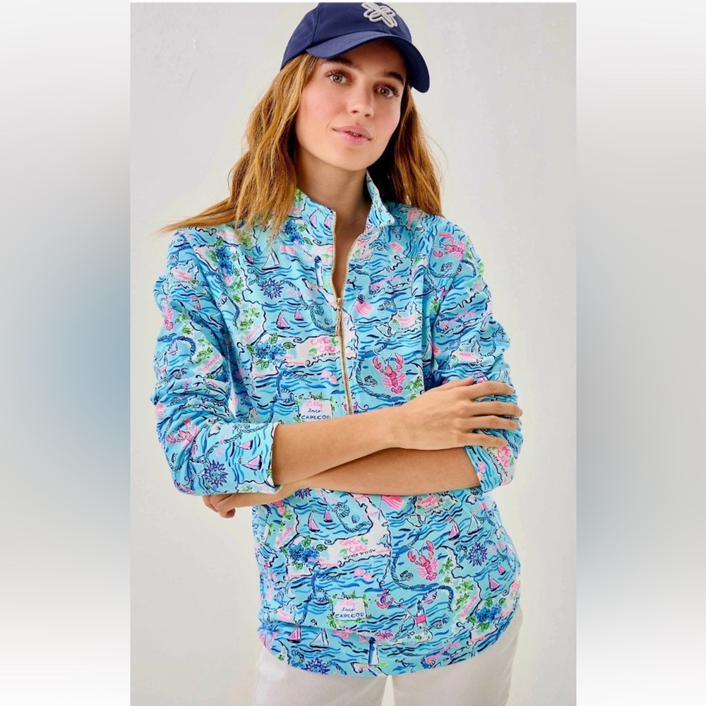 Lilly Pulitzer Skipper Popover XXL UPF 50+ Bali Blue Cape Cod Print - Picture 2 of 15